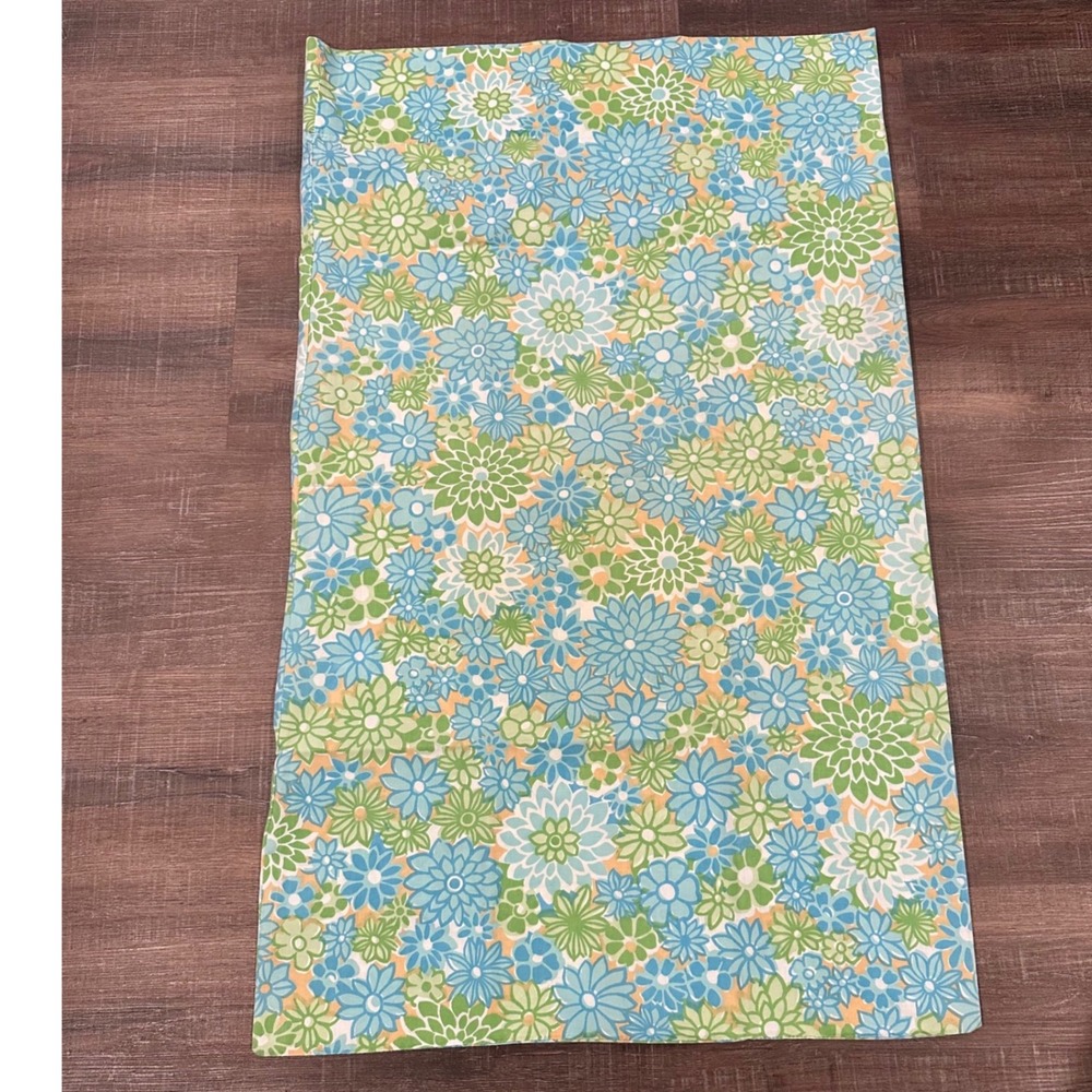 Style House Queen Pillowcase Floral Mod Blue Green Orange‎ Cotton Retro Percale